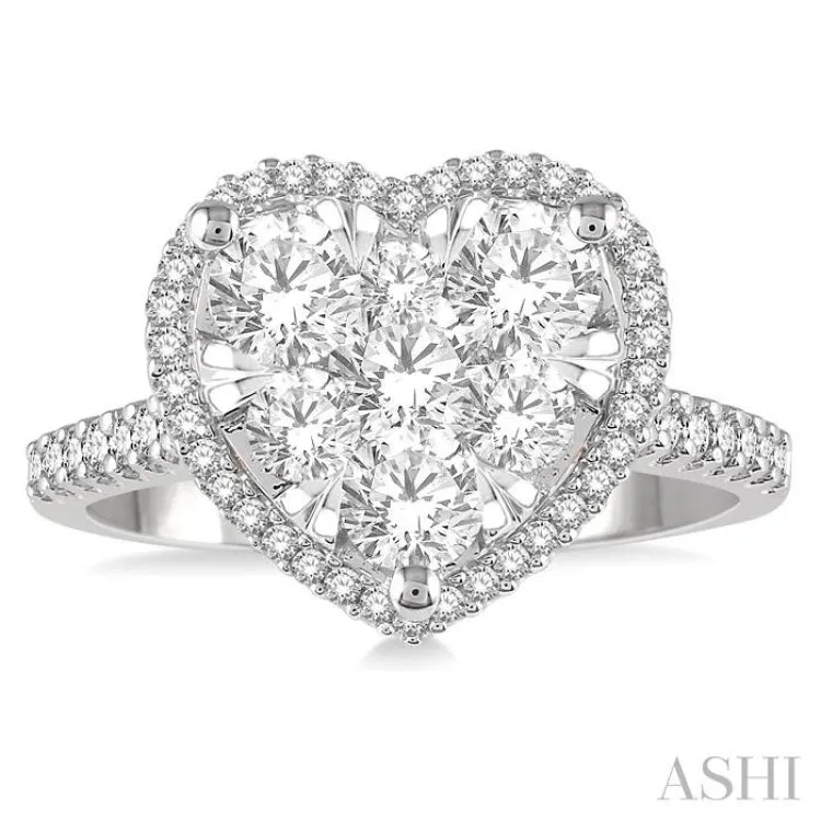 1 Ctw Round Diamond Lovebright Heart Halo Engagement Ring in 14K White and Rose Gold