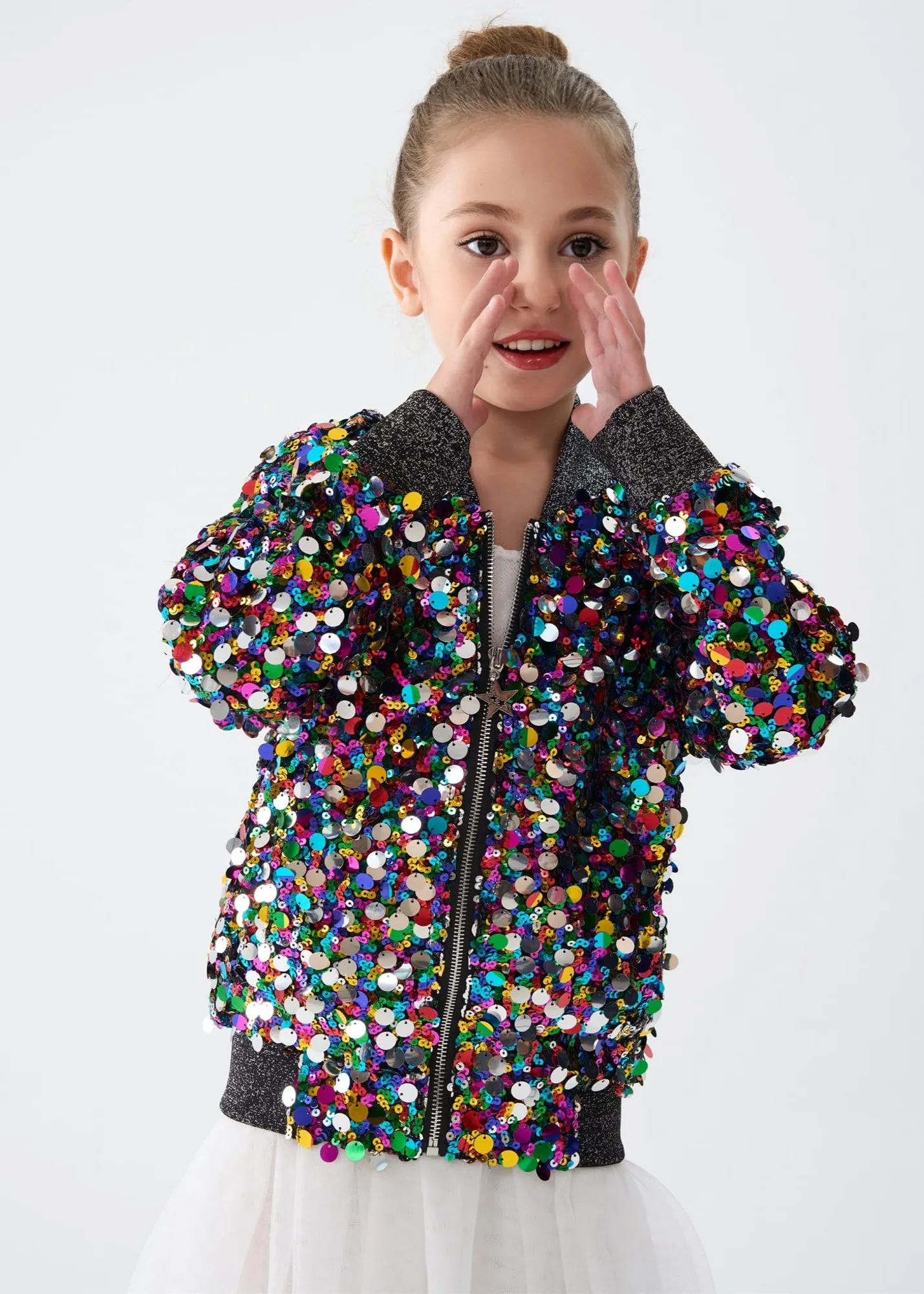 2Bunnies Girls' Cosmic Radiance Sequin Bomber Jacket