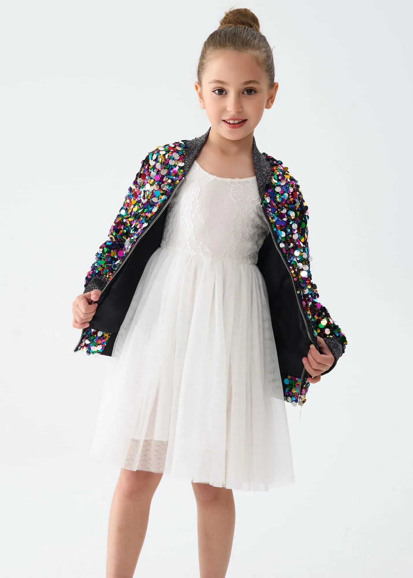 2Bunnies Girls' Cosmic Radiance Sequin Bomber Jacket