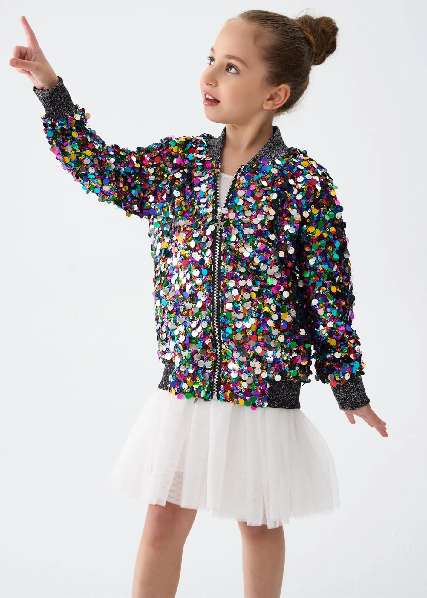 2Bunnies Girls' Cosmic Radiance Sequin Bomber Jacket