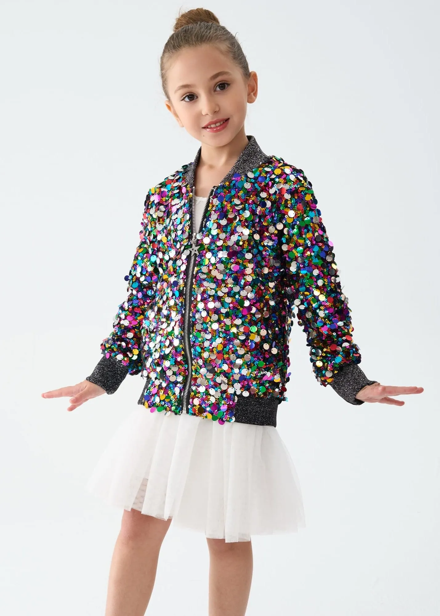 2Bunnies Girls' Cosmic Radiance Sequin Bomber Jacket