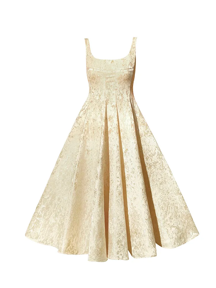 Aconiconi｜High end light luxury gilt French jacquard midi dress - Twilight