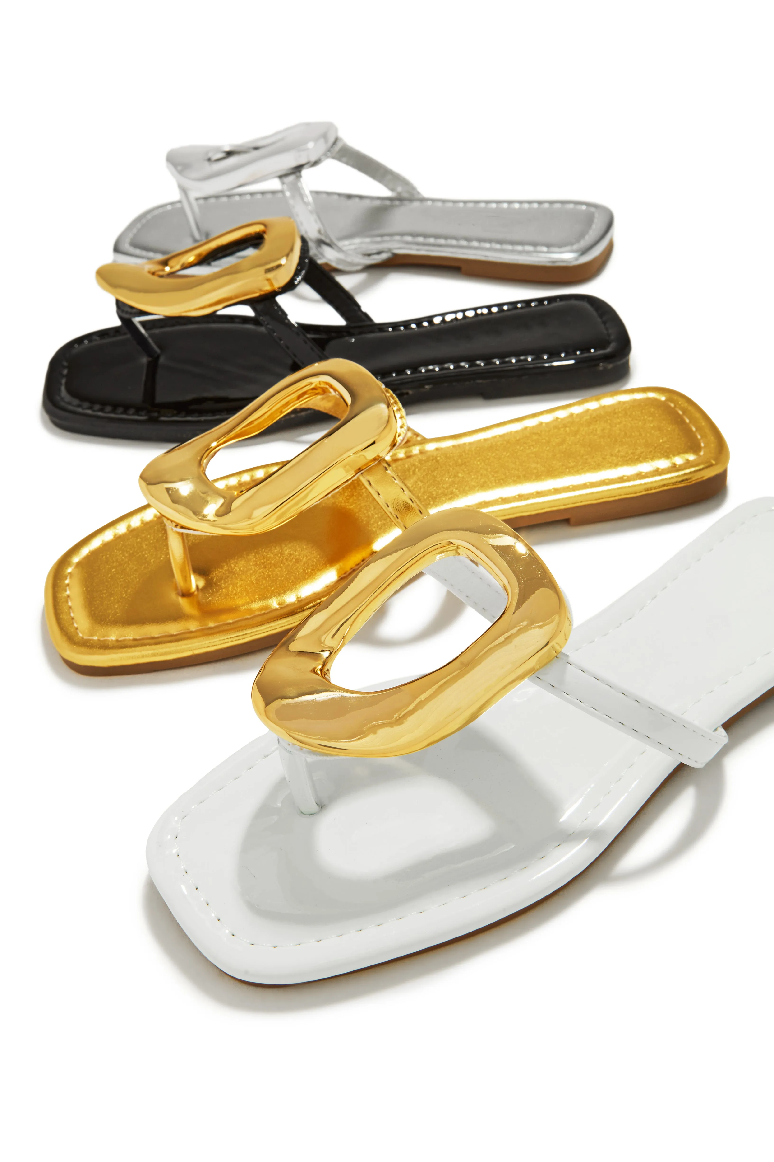 Adelia Slip On Thong Strap Sandals - Silver