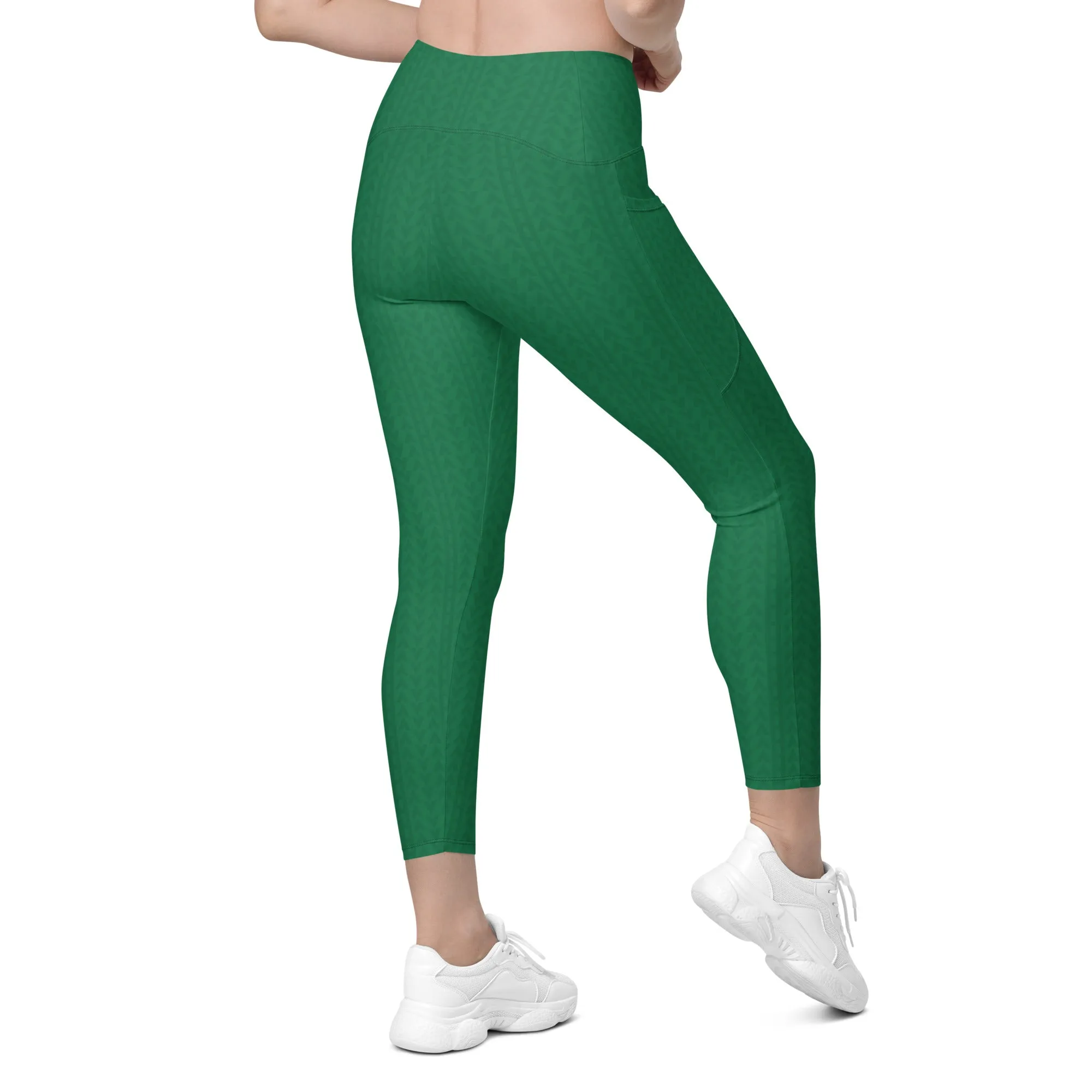 Amazon Green High Waisted Crossover Leggings with Pockets