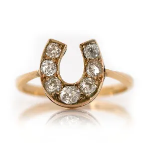 Antique Victorian 0.8ct Diamond Horseshoe 18ct Gold Ring