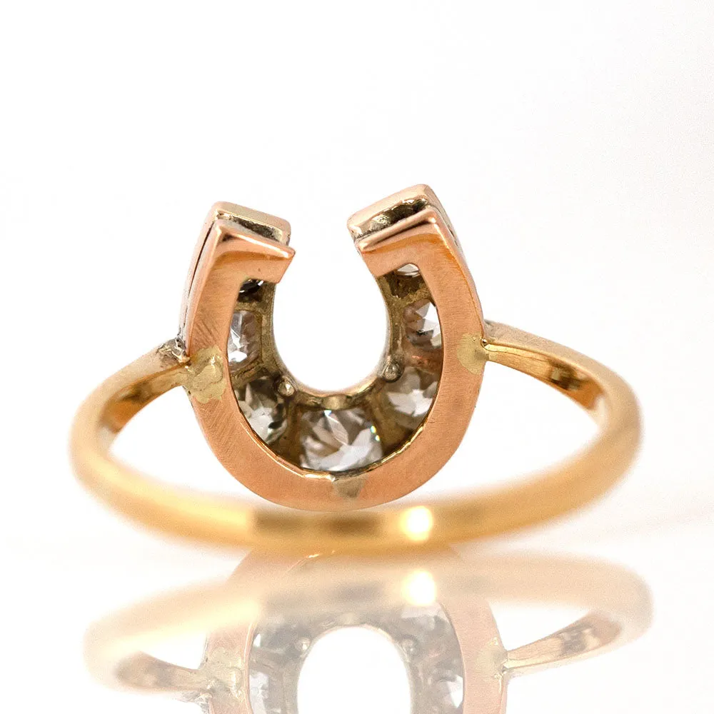 Antique Victorian 0.8ct Diamond Horseshoe 18ct Gold Ring