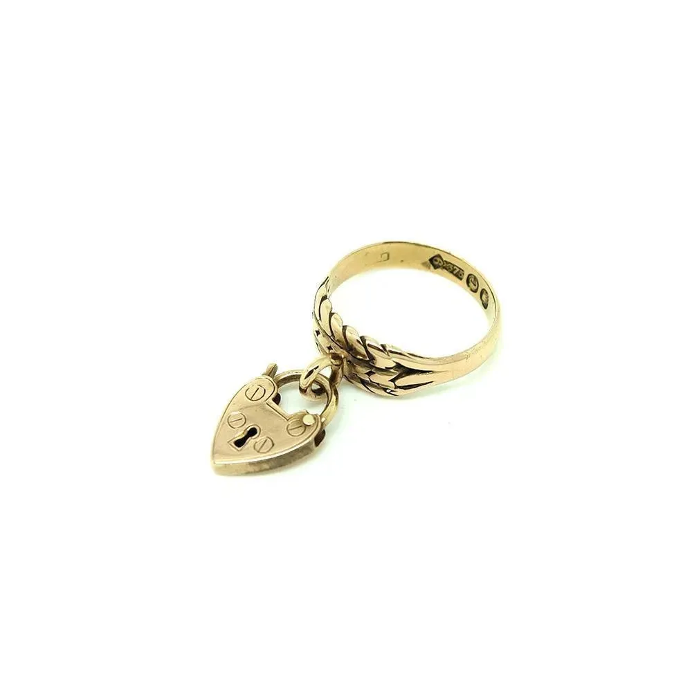 Antique Victorian 9ct Rose Gold Heart Lock Ring