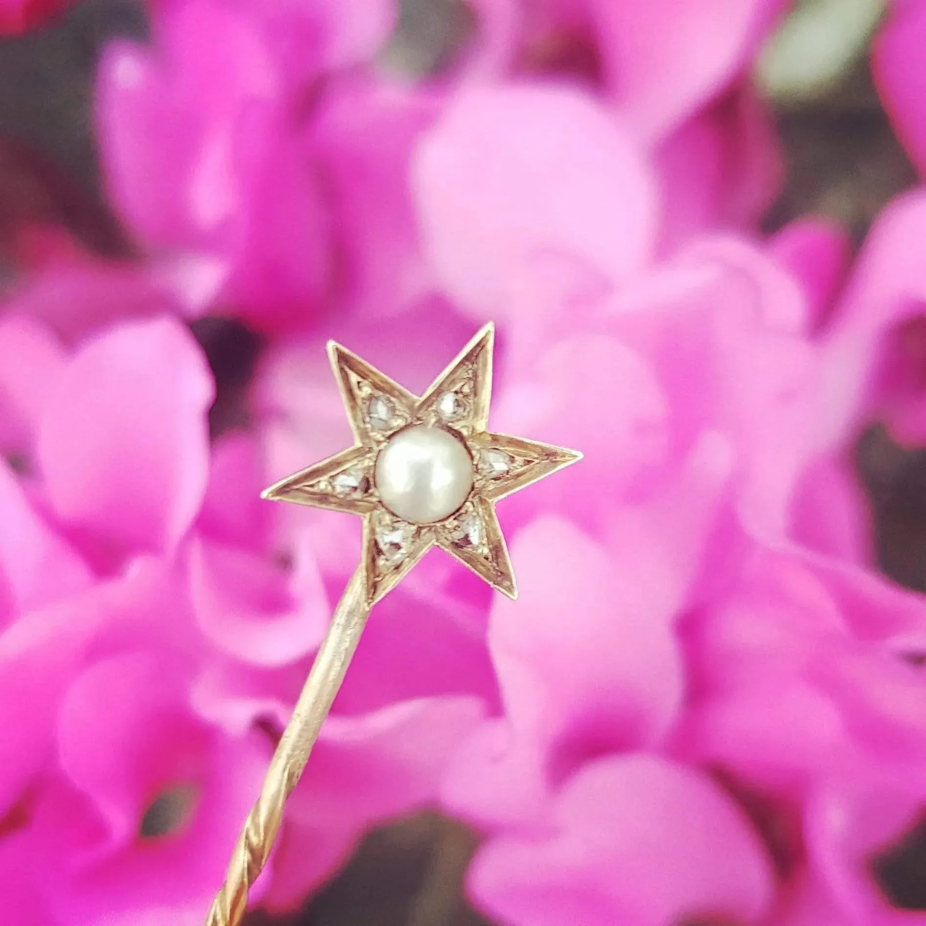 Antique Victorian Diamond Pearl Star Cravat Pin Brooch