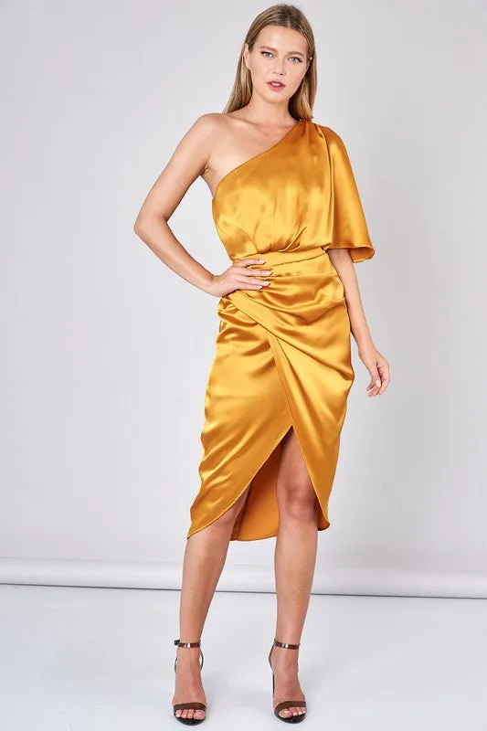 Autumn Romantic Moon Satin Midi Dress