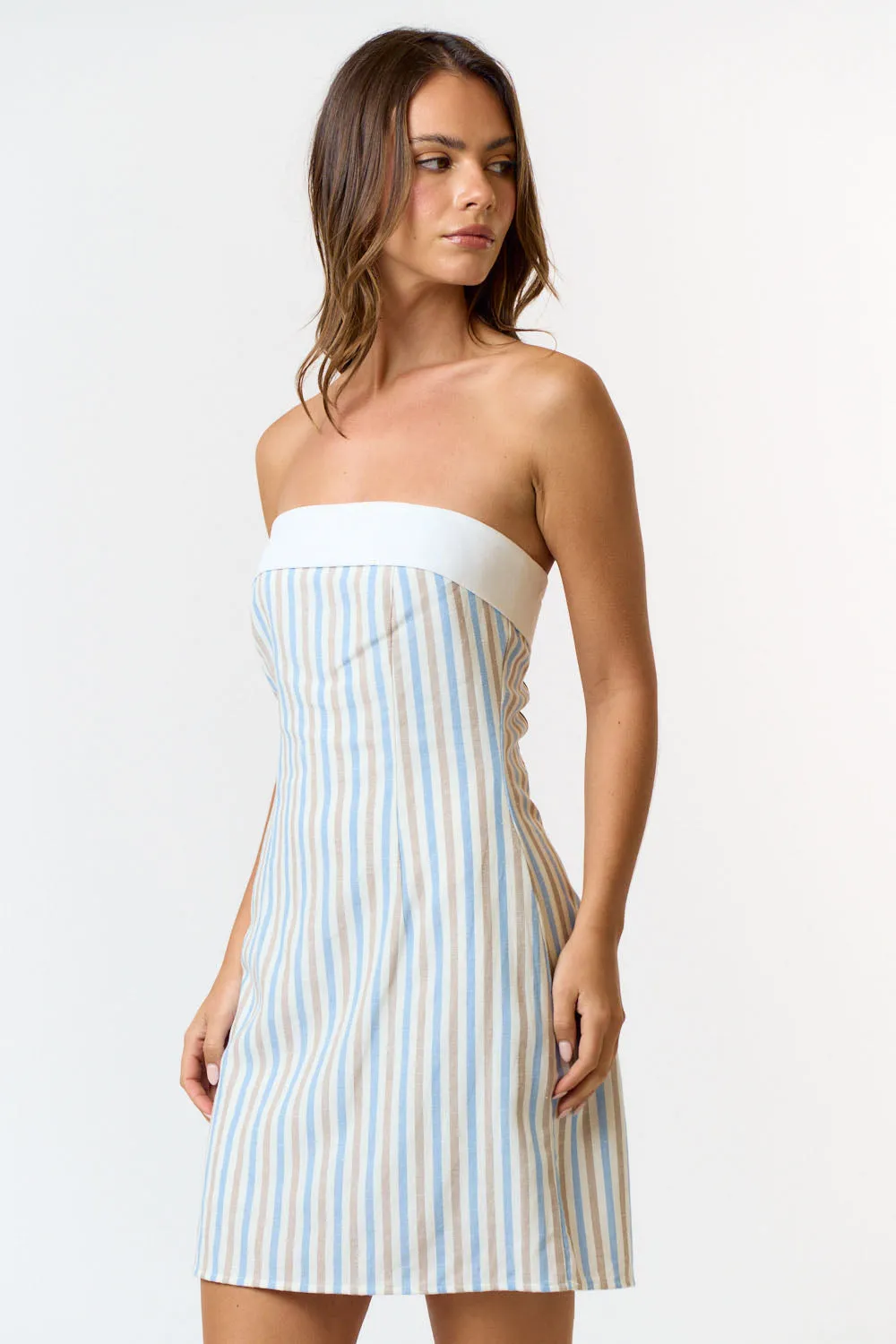 Azure Sky Striped Bandeau Dress Chambray