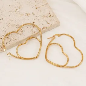 Big Dual Heart 18K Gold Anti Tarnish Hoop Earring For Women