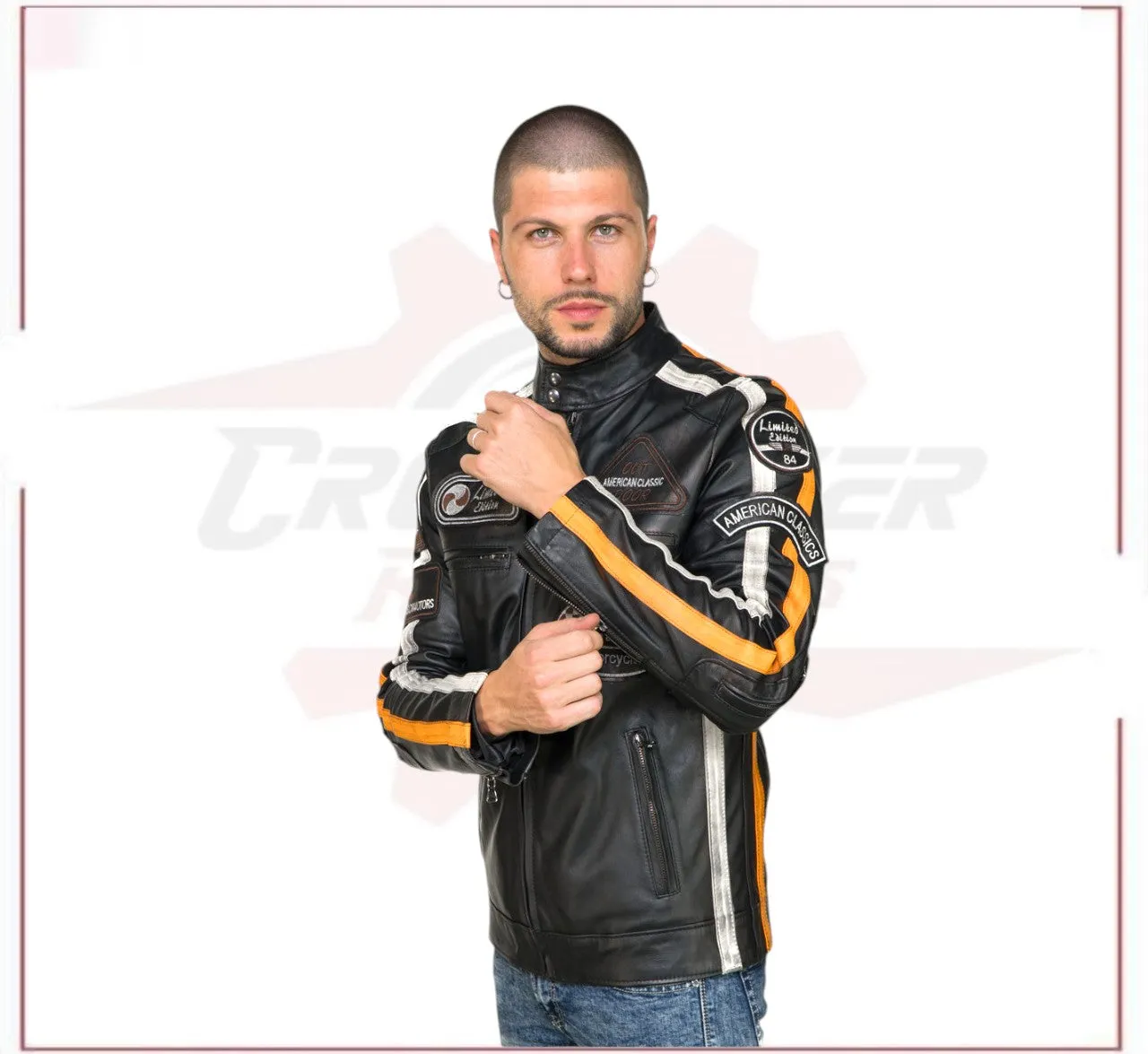 Biker Man's Jacket in genuine Black Leather