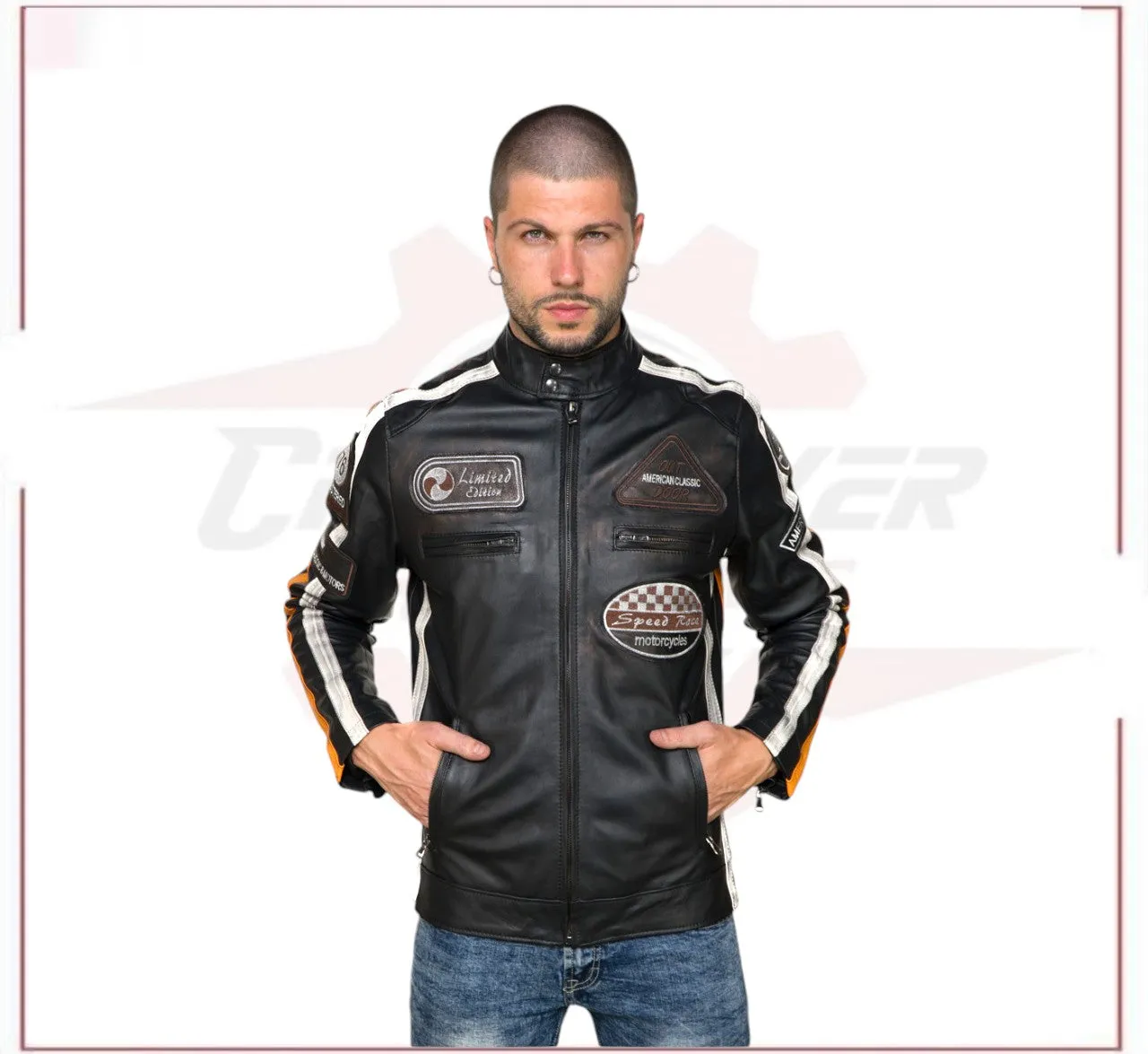 Biker Man's Jacket in genuine Black Leather