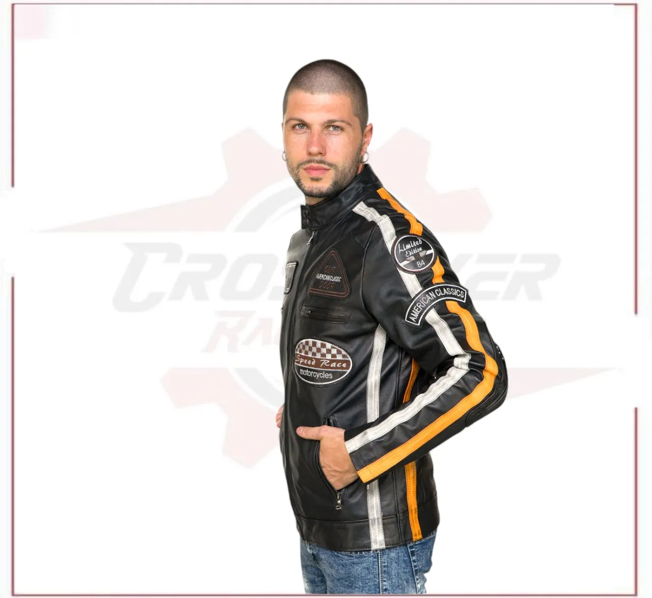 Biker Man's Jacket in genuine Black Leather