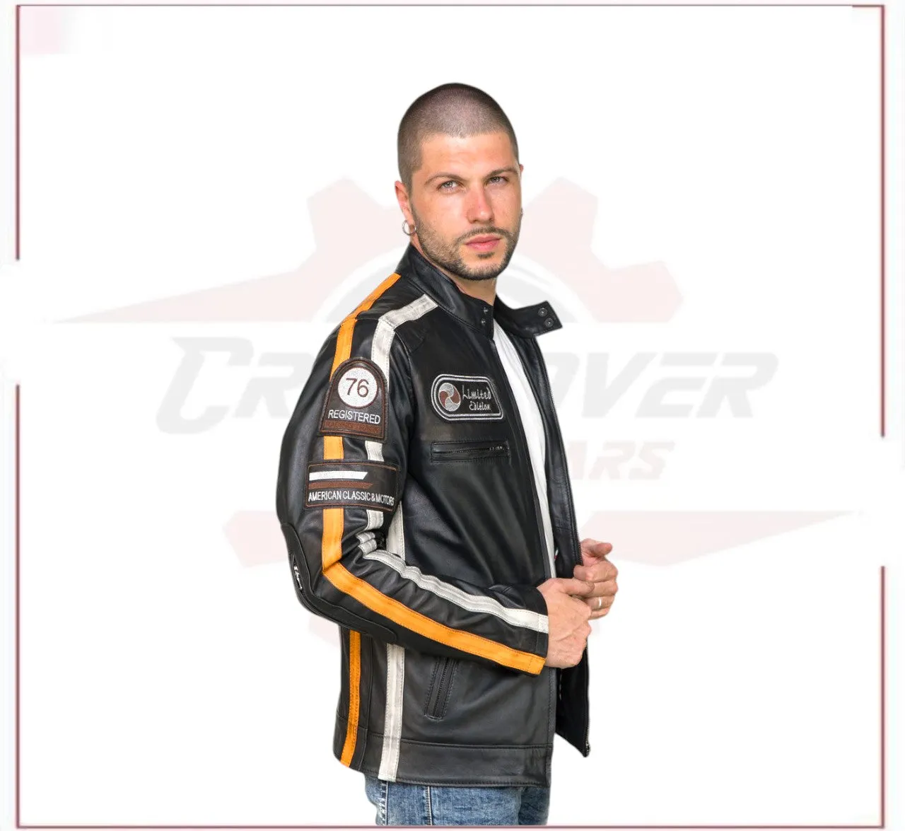 Biker Man's Jacket in genuine Black Leather