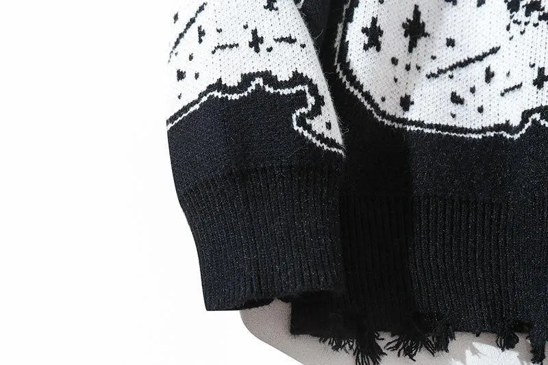 Black and White Cats Knitted Jumpers Casual Sweater Stars Kitten Fun Unique Geek Chic Warm Fun Weird Ugly Pullover