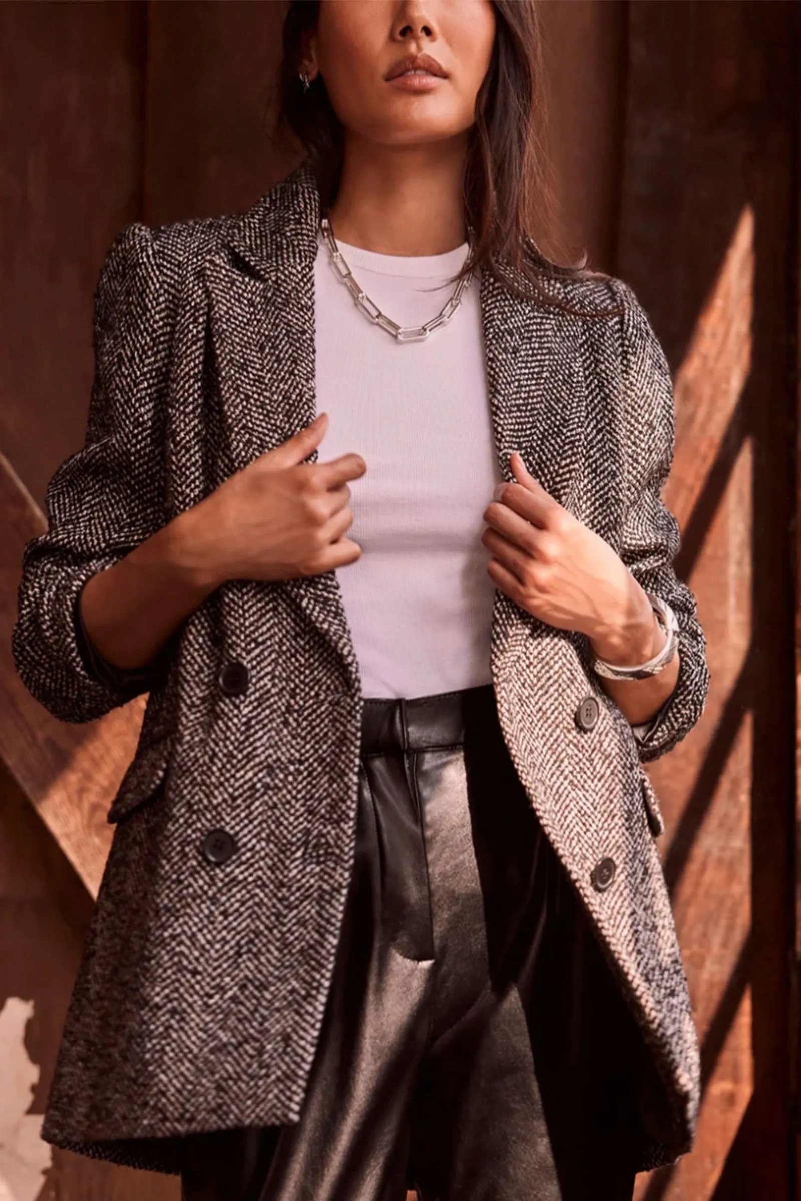 Black Textured Blazer Coat