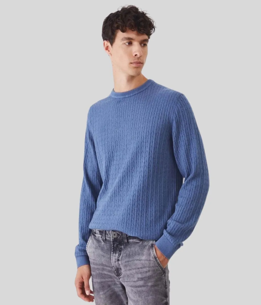 Blue Mens Wool Blend Cable Jumper