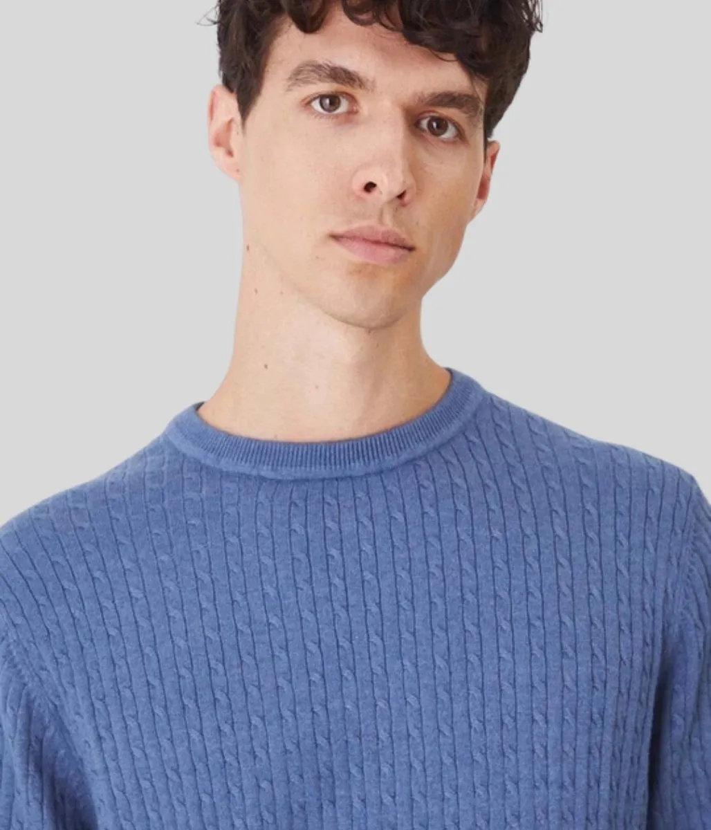 Blue Mens Wool Blend Cable Jumper