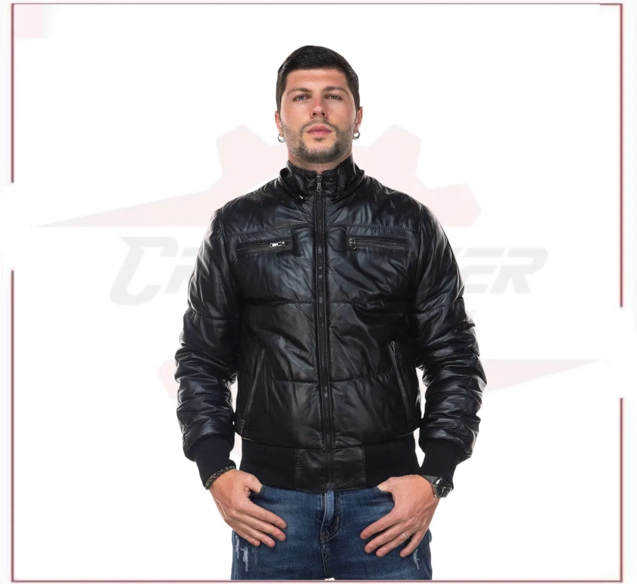 Boston - Men's Down Jacket in Genuine Black Leather