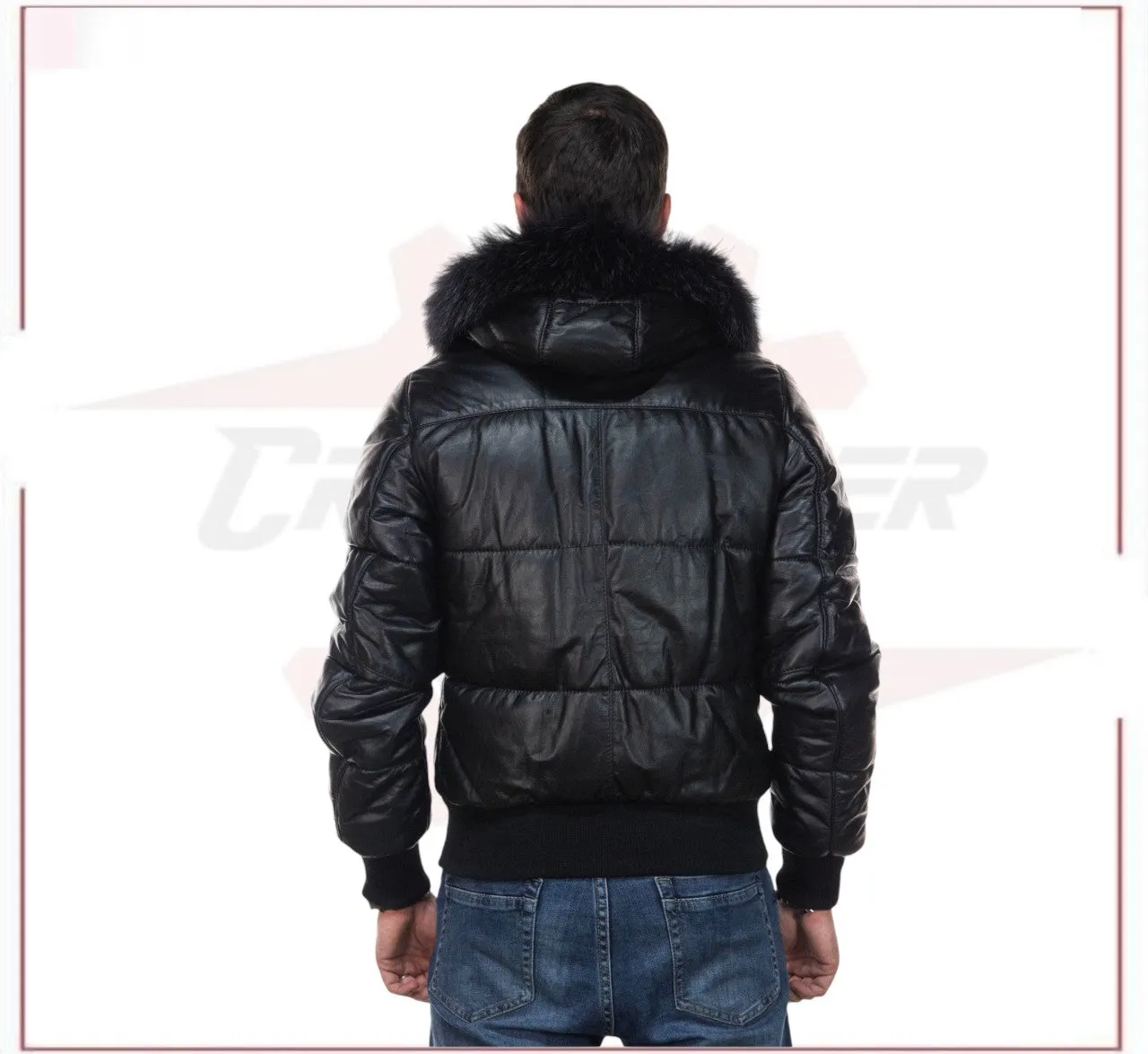 Boston - Men's Down Jacket in Genuine Black Leather