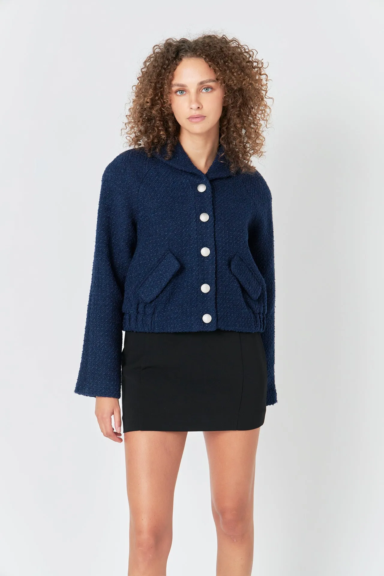 Boucle Tweed Buttoned Bomber