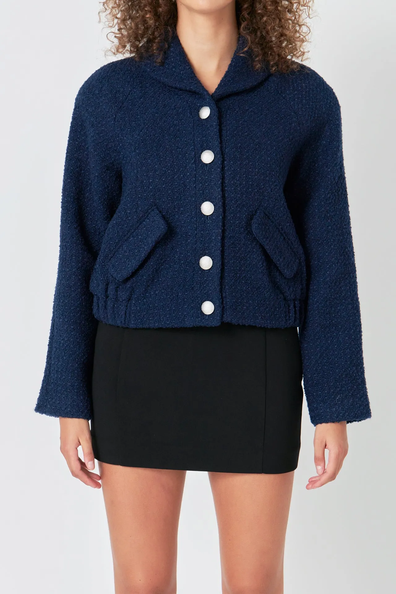 Boucle Tweed Buttoned Bomber