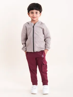 Boys Cotton Quilted Hooded Jacket With Fleece Cargo Track Pant Set