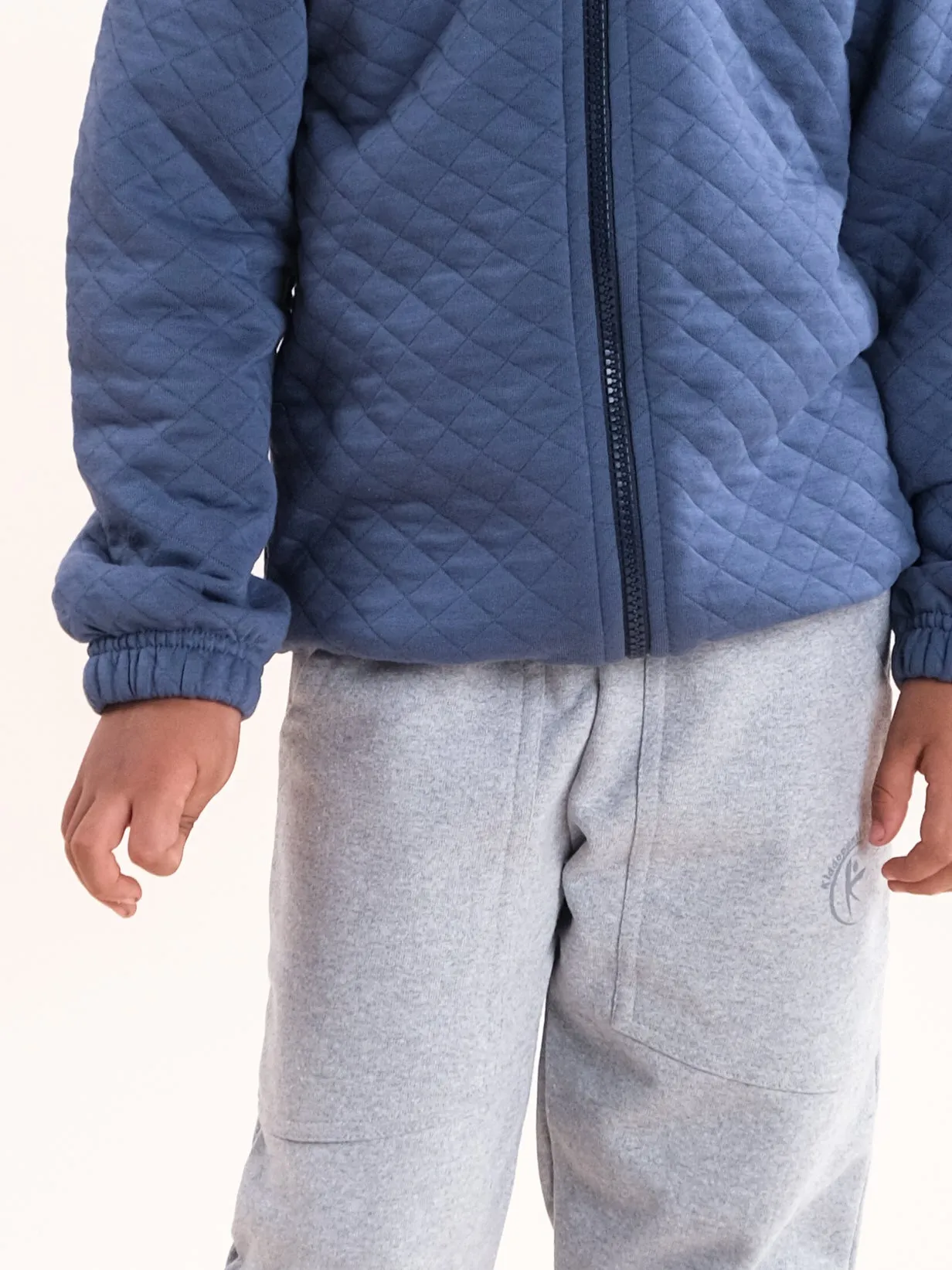 Boys Cotton Quilted Hooded Jacket With Solid Fleece Track Pant Set