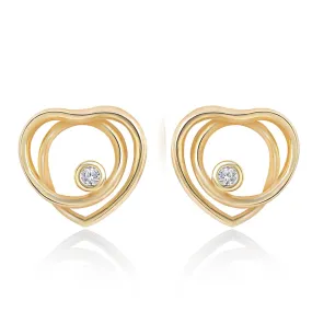 Brass 18k Rose Gold Heart Twirl Crystal Stud Earring Pair For Women