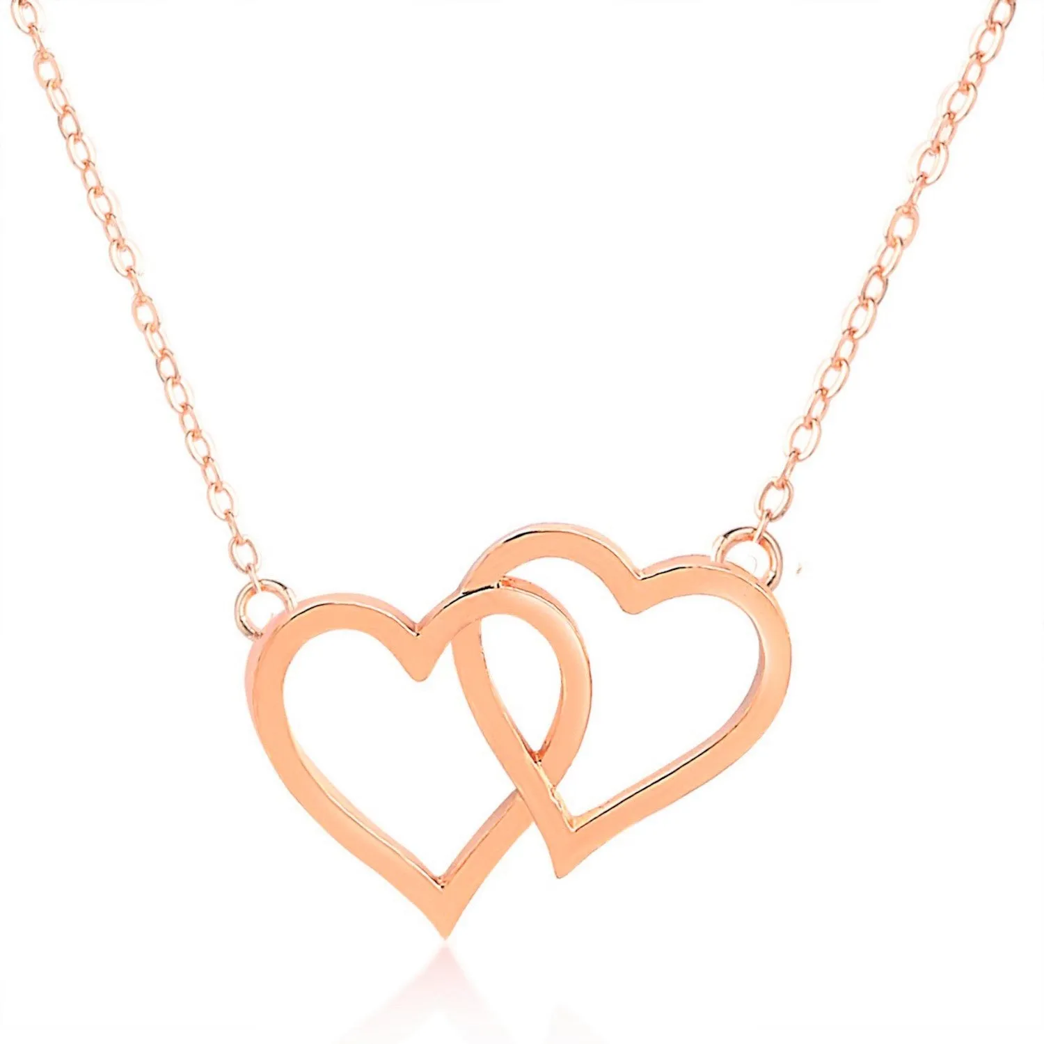 Brass 18k Rose Gold Interlocked Heart Necklace For Women