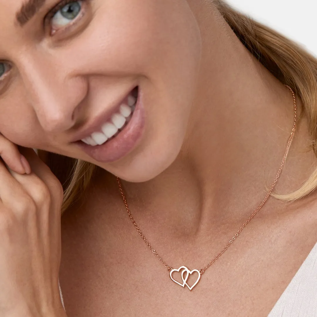 Brass 18k Rose Gold Interlocked Heart Necklace For Women