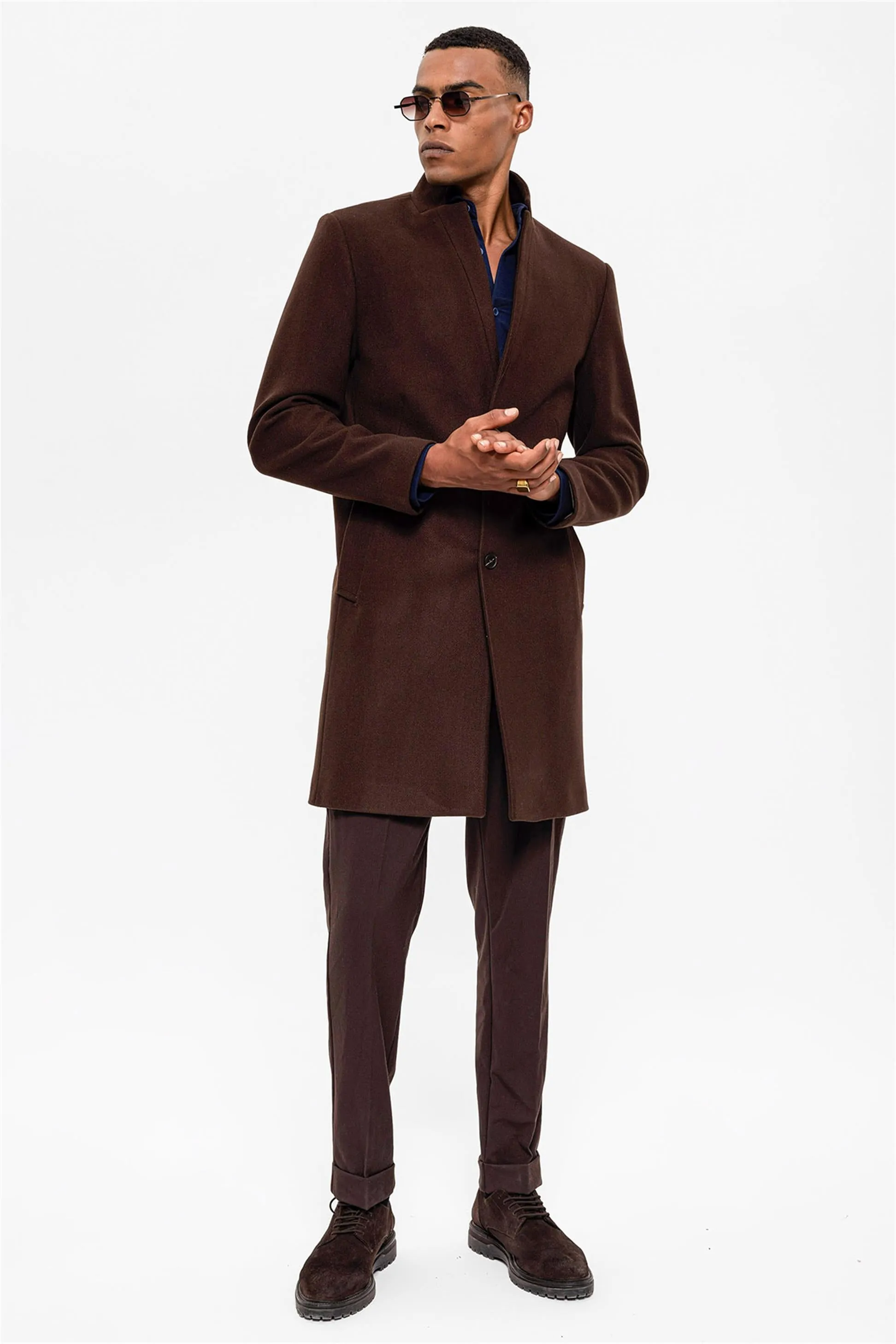 Brown Judge Collar Men's Coat - Wessi