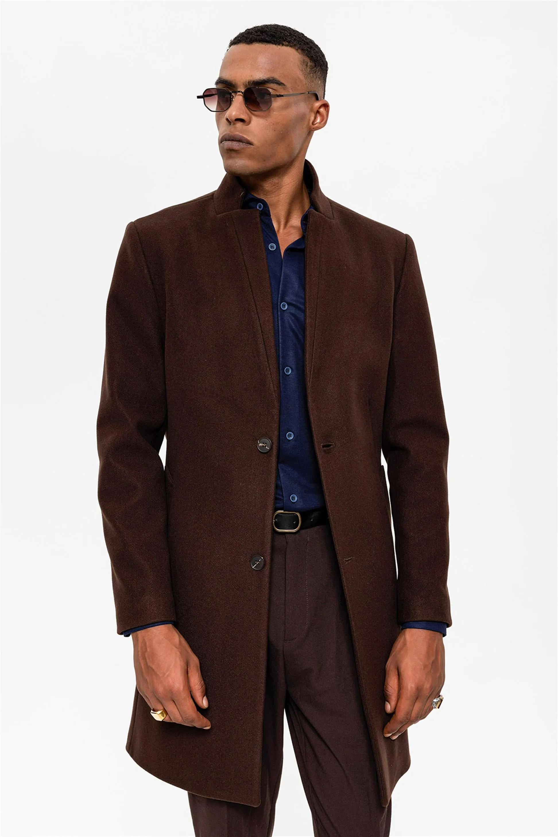 Brown Judge Collar Men's Coat - Wessi