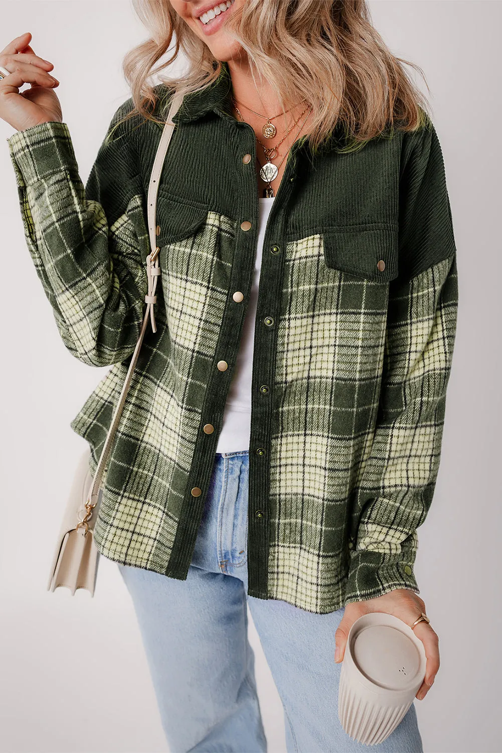 Button-Down Plaid Corduroy Jacket