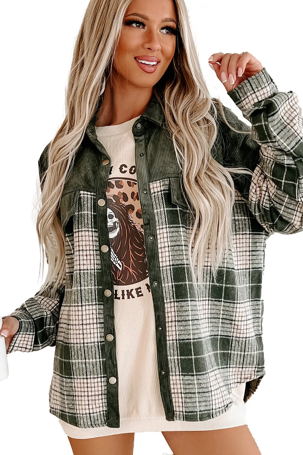 Button-Down Plaid Corduroy Jacket