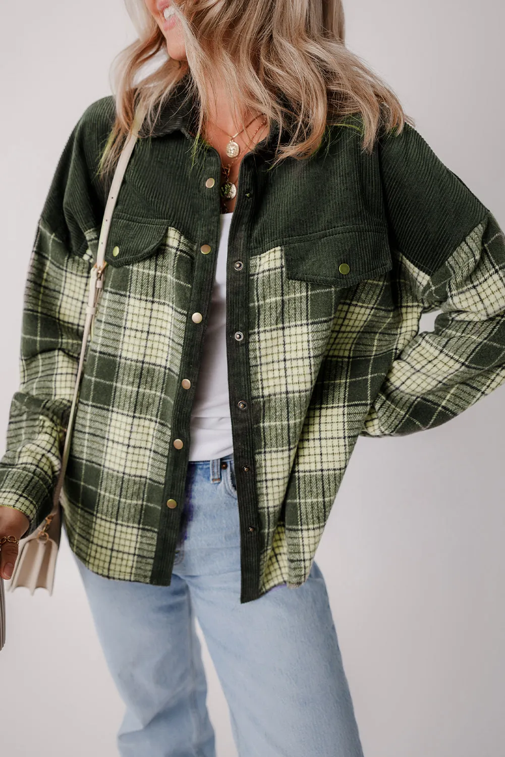 Button-Down Plaid Corduroy Jacket