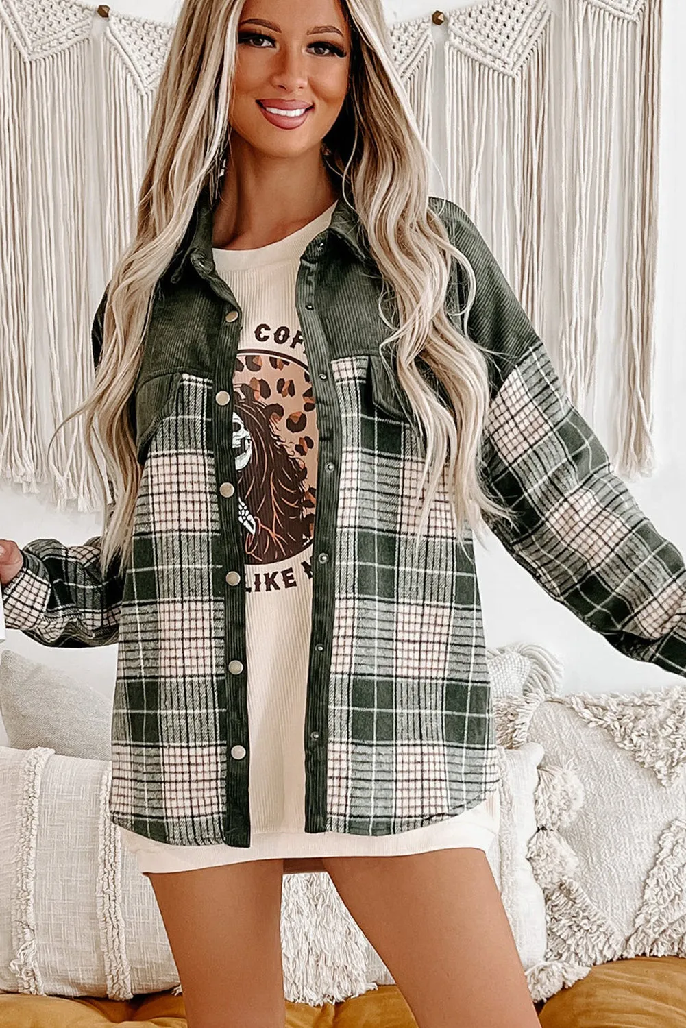 Button-Down Plaid Corduroy Jacket