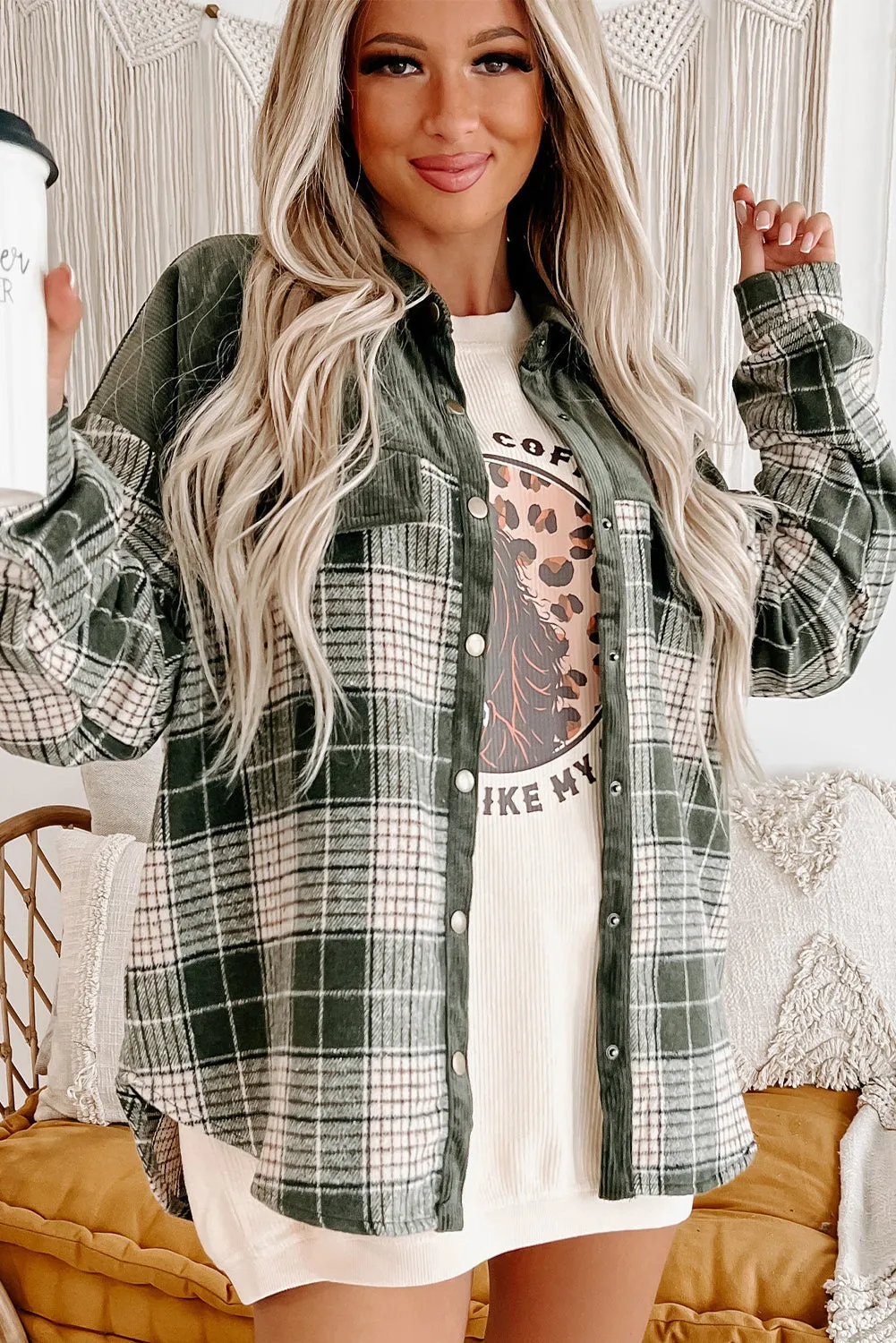 Button-Down Plaid Corduroy Jacket