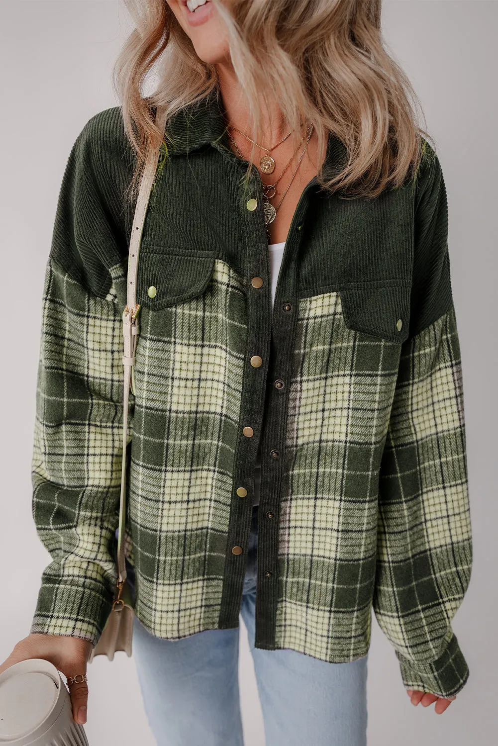 Button-Down Plaid Corduroy Jacket