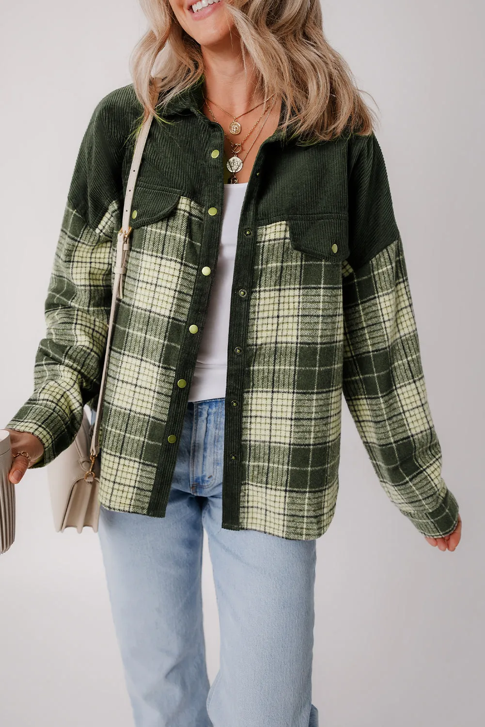 Button-Down Plaid Corduroy Jacket