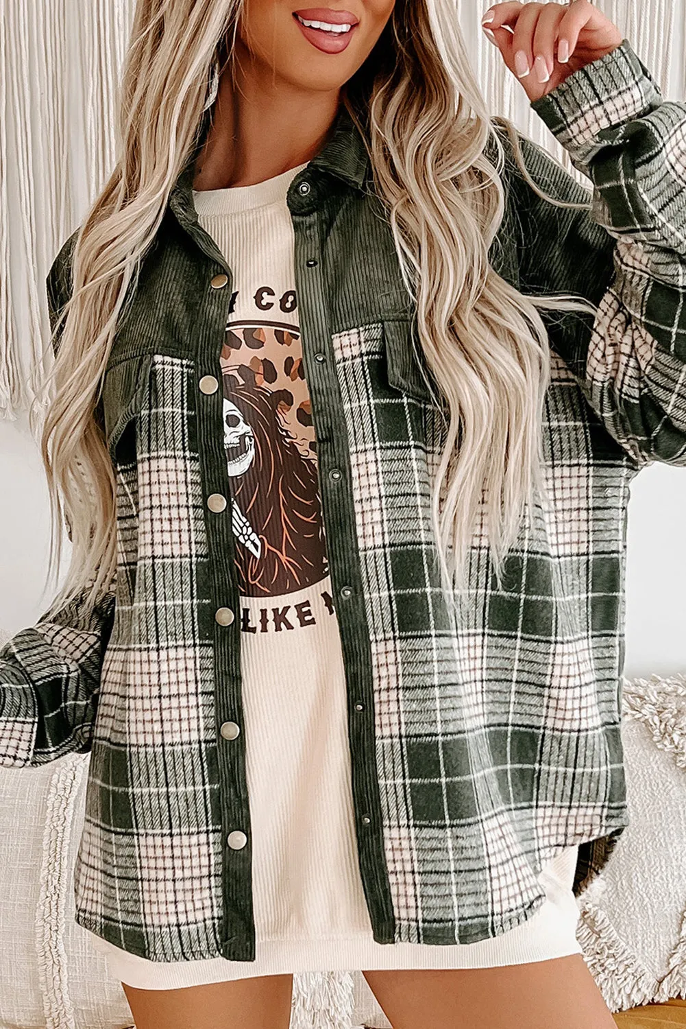 Button-Down Plaid Corduroy Jacket