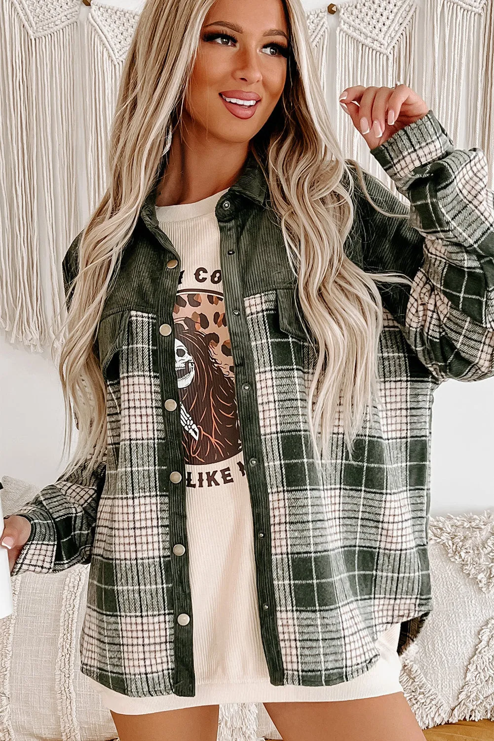 Button-Down Plaid Corduroy Jacket