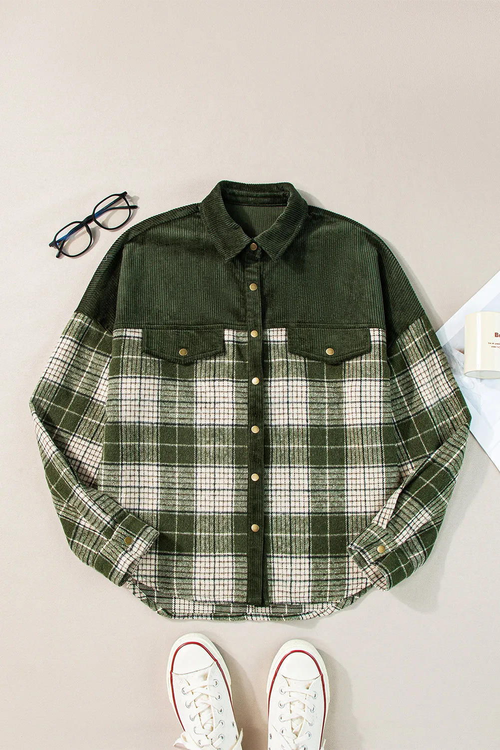 Button-Down Plaid Corduroy Jacket