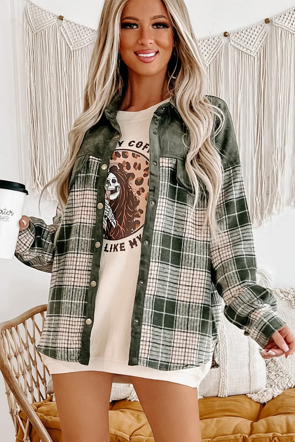 Button-Down Plaid Corduroy Jacket