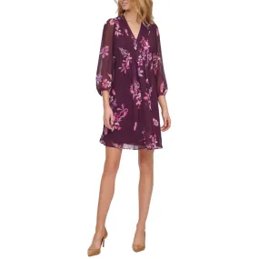 CALVIN KLEIN Balloon Sleeve Purple Floral Midi Dress SIZE 8