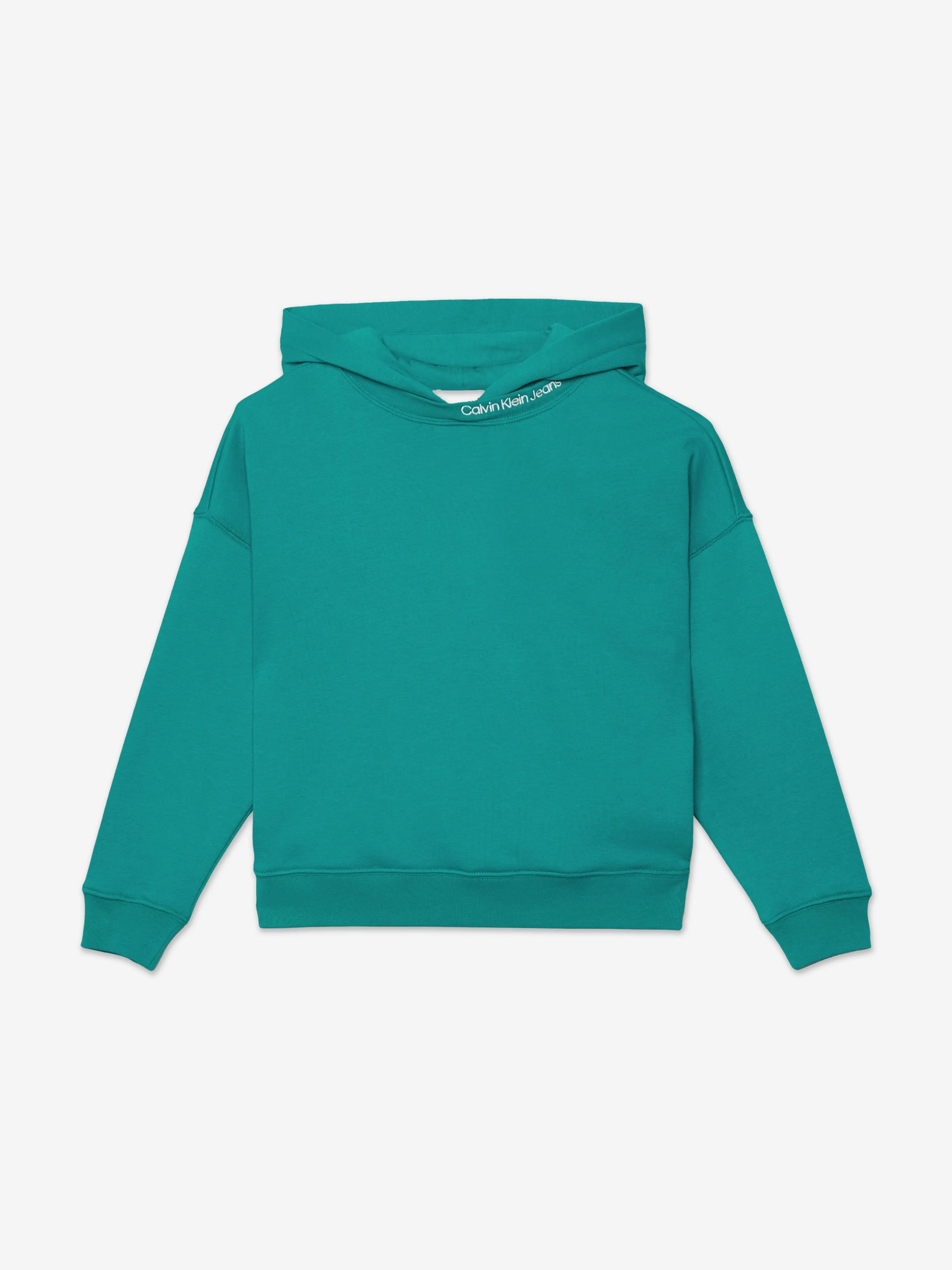 Calvin Klein Boys Intarsia Logo Terry Hoodie in Green