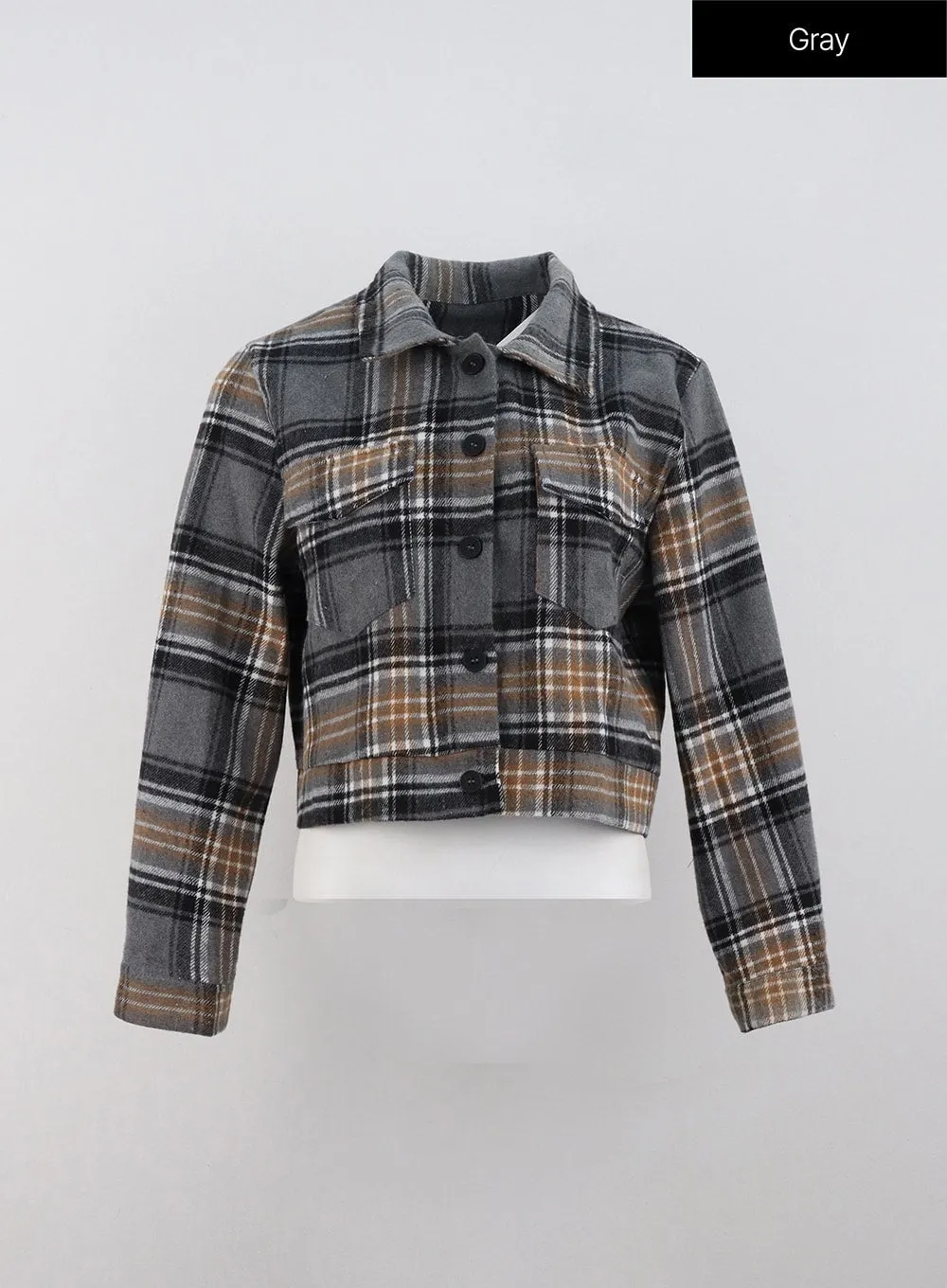 Checkered Crop Button Jacket OD307