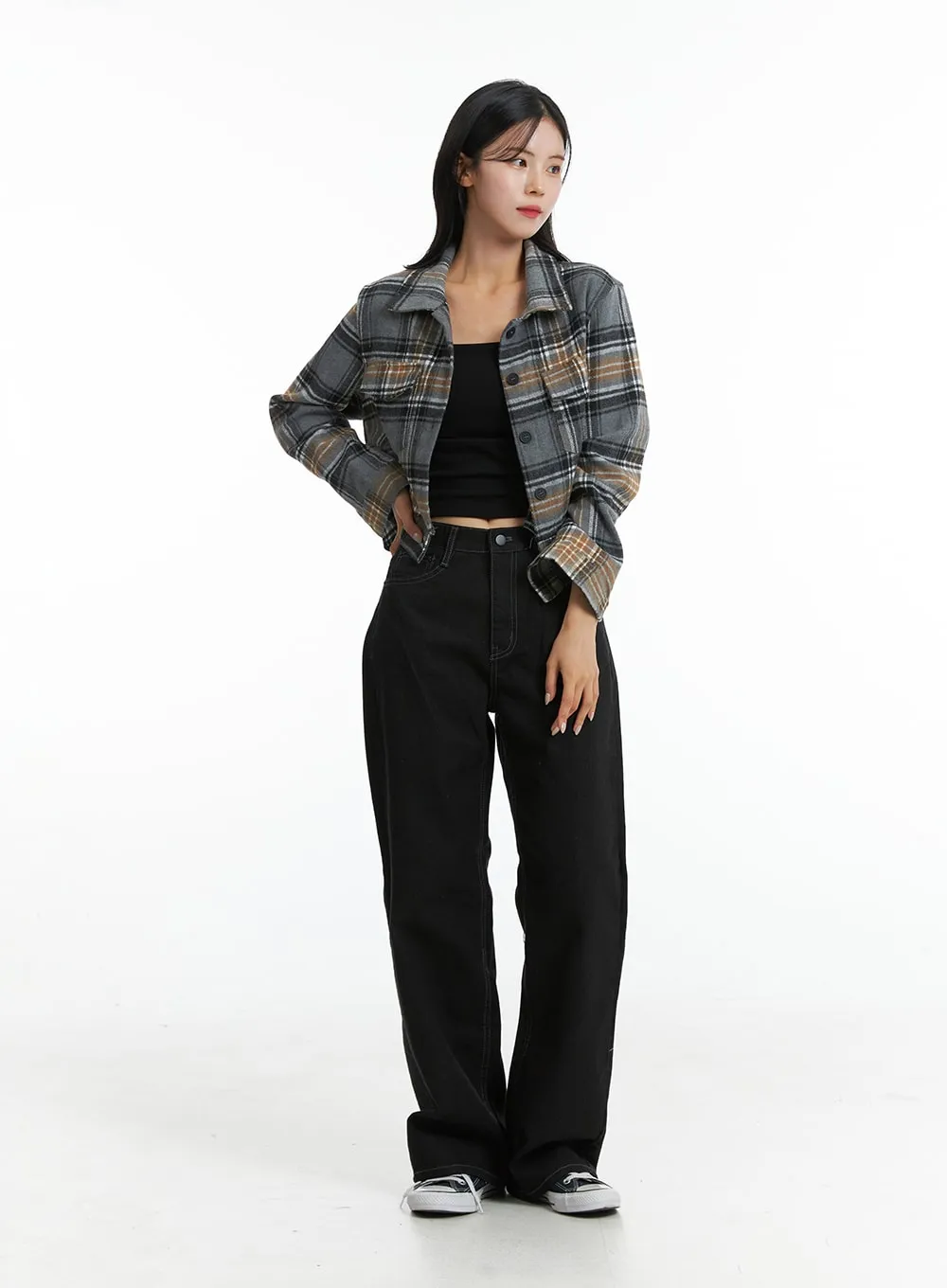 Checkered Crop Button Jacket OD307