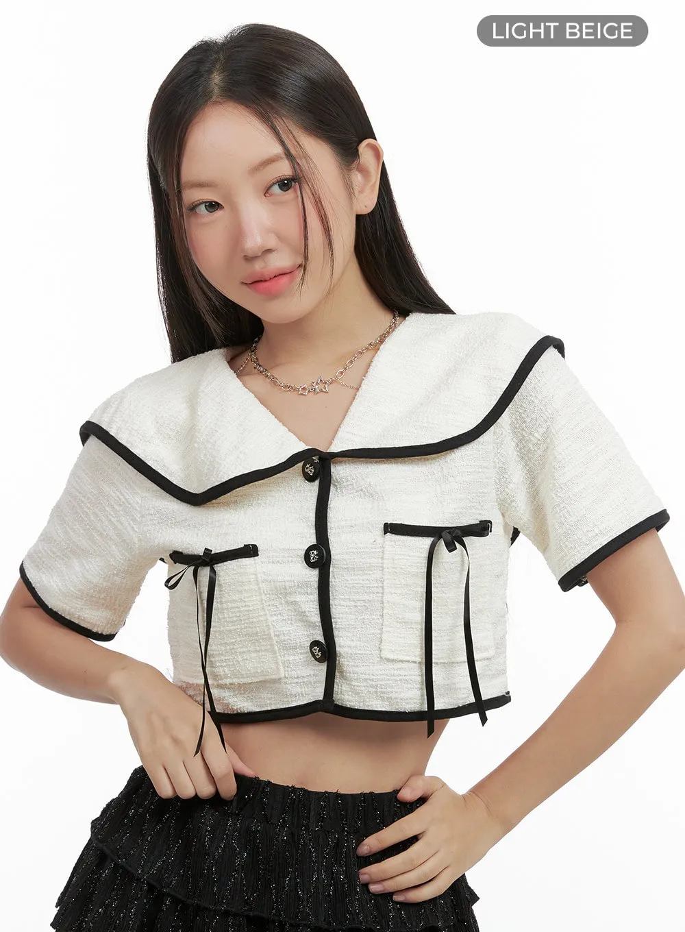 Collared Short Sleeve Ribbon Jacket OG407